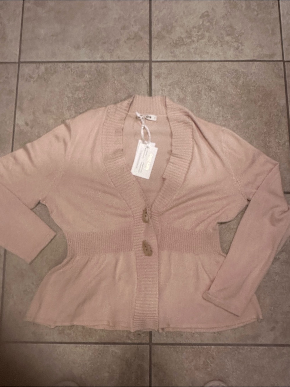 Grace Karin Soft Blush Button-Up Peplum Cardigan